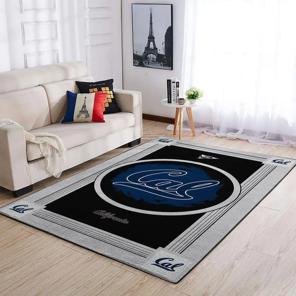 California Area Rug with Cal Logo for Living Room Decor Black and Gray