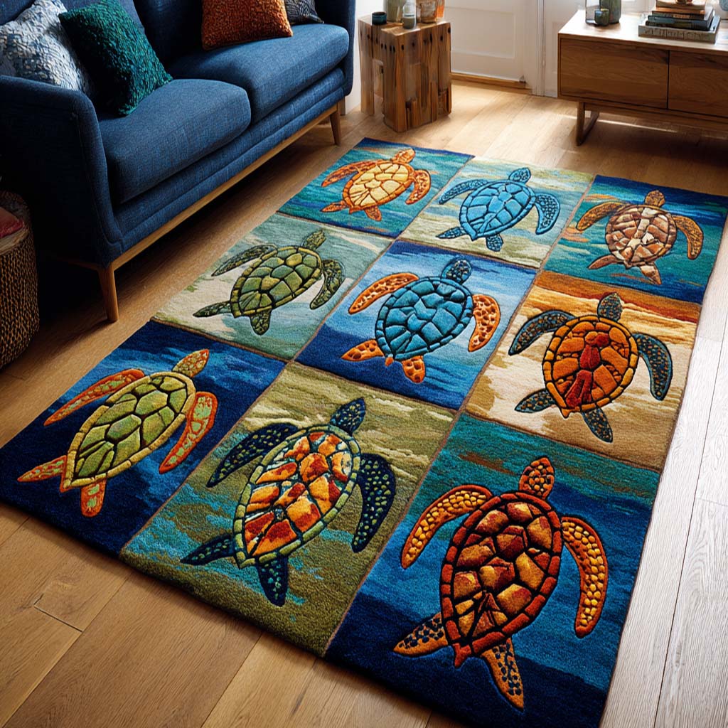 Calm Turtle Area Rug - Non-Slip Washable 3D Print Rug for Living Room & BedroomTVC2108350