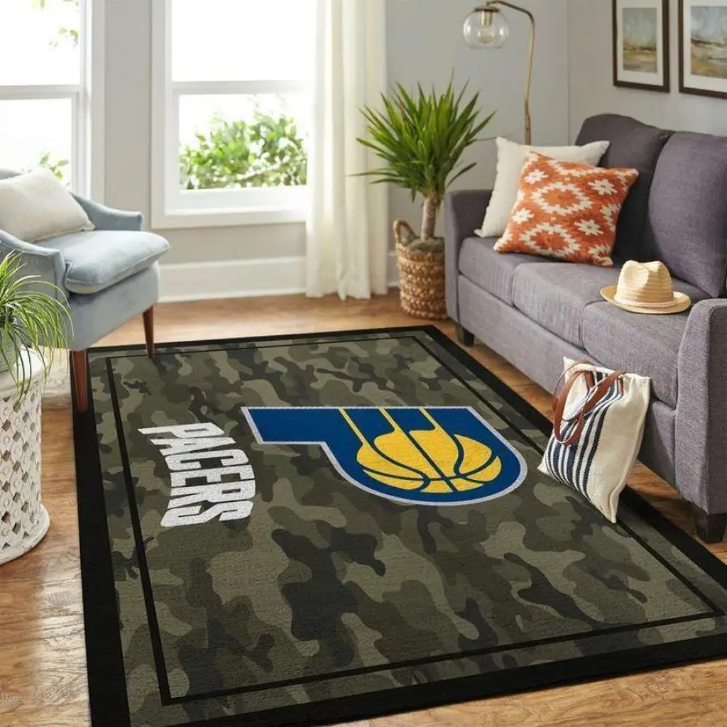 Camouflage Pacers Basketball Area Rug for Living Room Black and Green