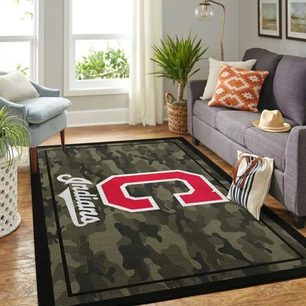 Camouflage Rug with Native Design Black and Green
