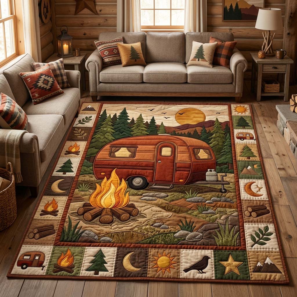 Campfire Camper Area Rug - Non-Slip Washable 3D Print Rug for Living Room & BedroomTVC2108426