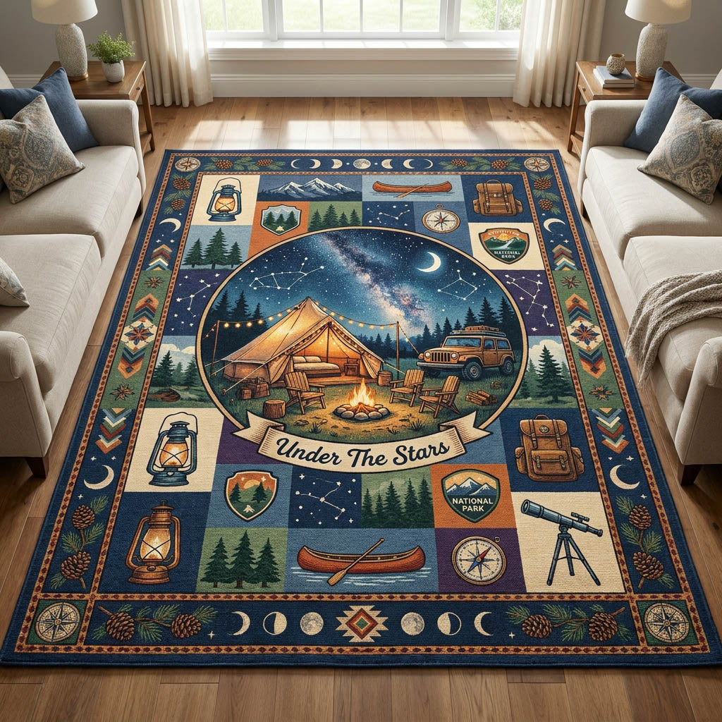 Camping Area Rug - Non-Slip Washable 3D Print Rug for Living Room & BedroomTVC2108239