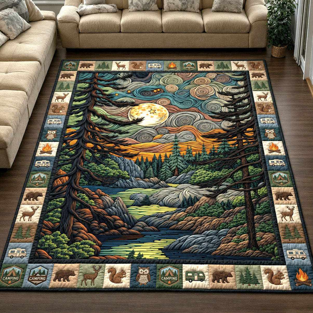 Camping Night Area Rug - Non-Slip Washable 3D Print Rug for Living Room & BedroomTVC2108425