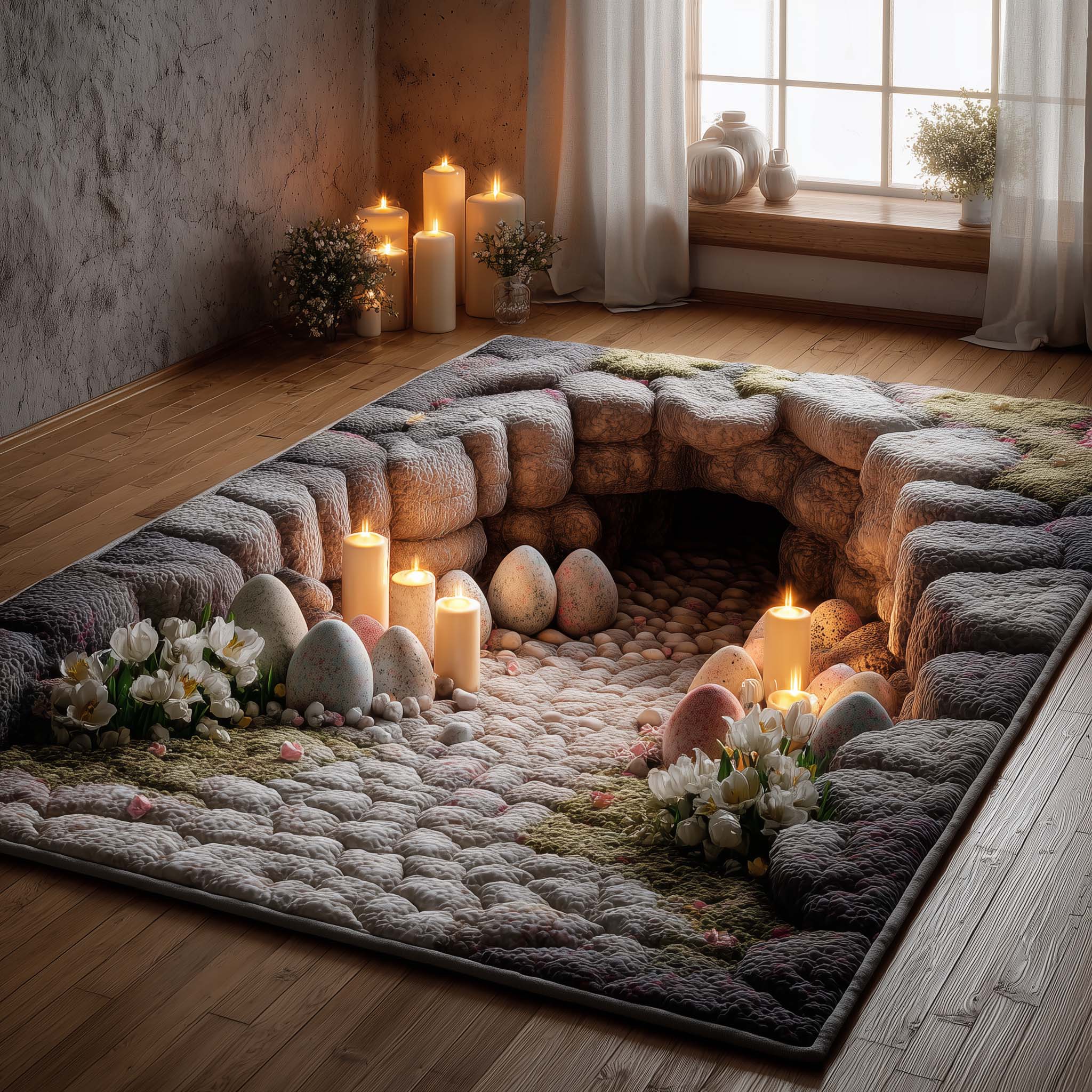 Candlelit Easter Hope Area Rug - Non-Slip Washable 3D Print Rug for Living Room & BedroomTVC2108425
