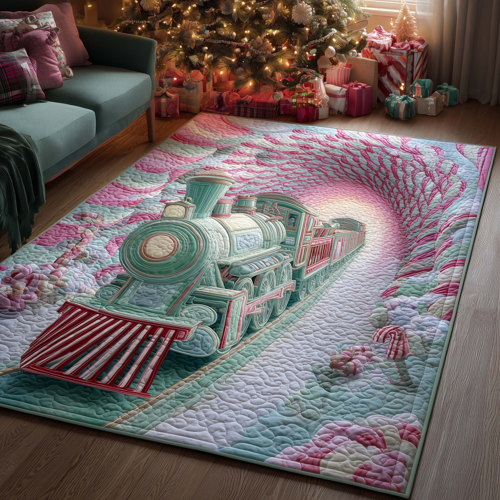 Candy Wonderland Express Area Rug - Non-Slip Washable 3D Print Rug for Living Room & BedroomTVC2108425