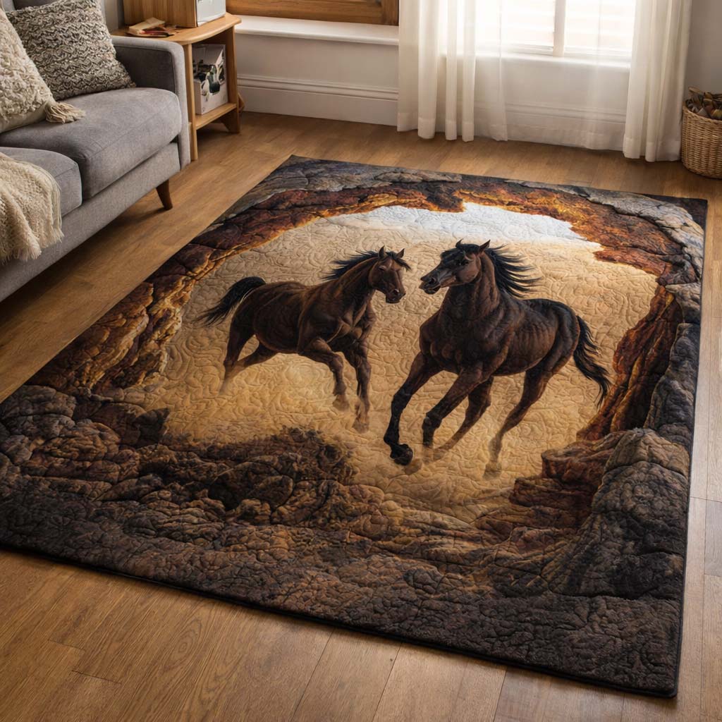 Canyon Duel Horses Area Rug - Non-Slip Washable 3D Print Rug for Living Room & BedroomTVC2108425