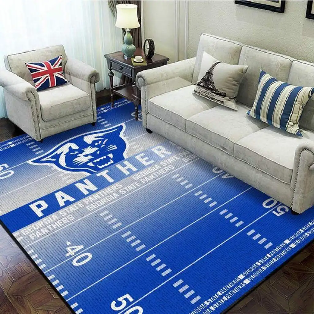 Carolina Football Field Mat Durable Game Day Rug Blue and White