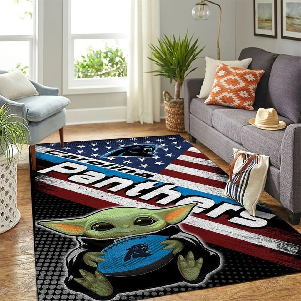 Carolina Panthers Rug - Area with Baby Yoda Design for Fans Black and Green