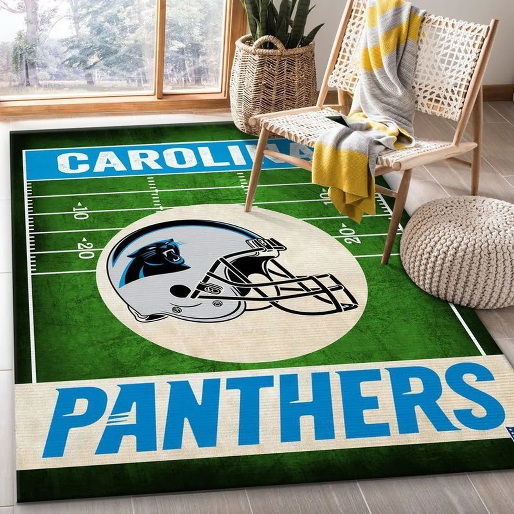 Carolina Panthers Rug - Football Field for Fans Blue and Green