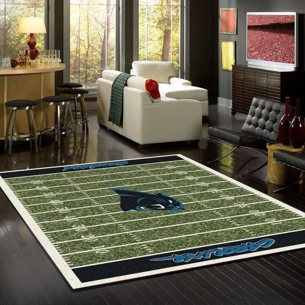 Carolina Panthers Rug - Football Field for Living Room Decor Blue and Green