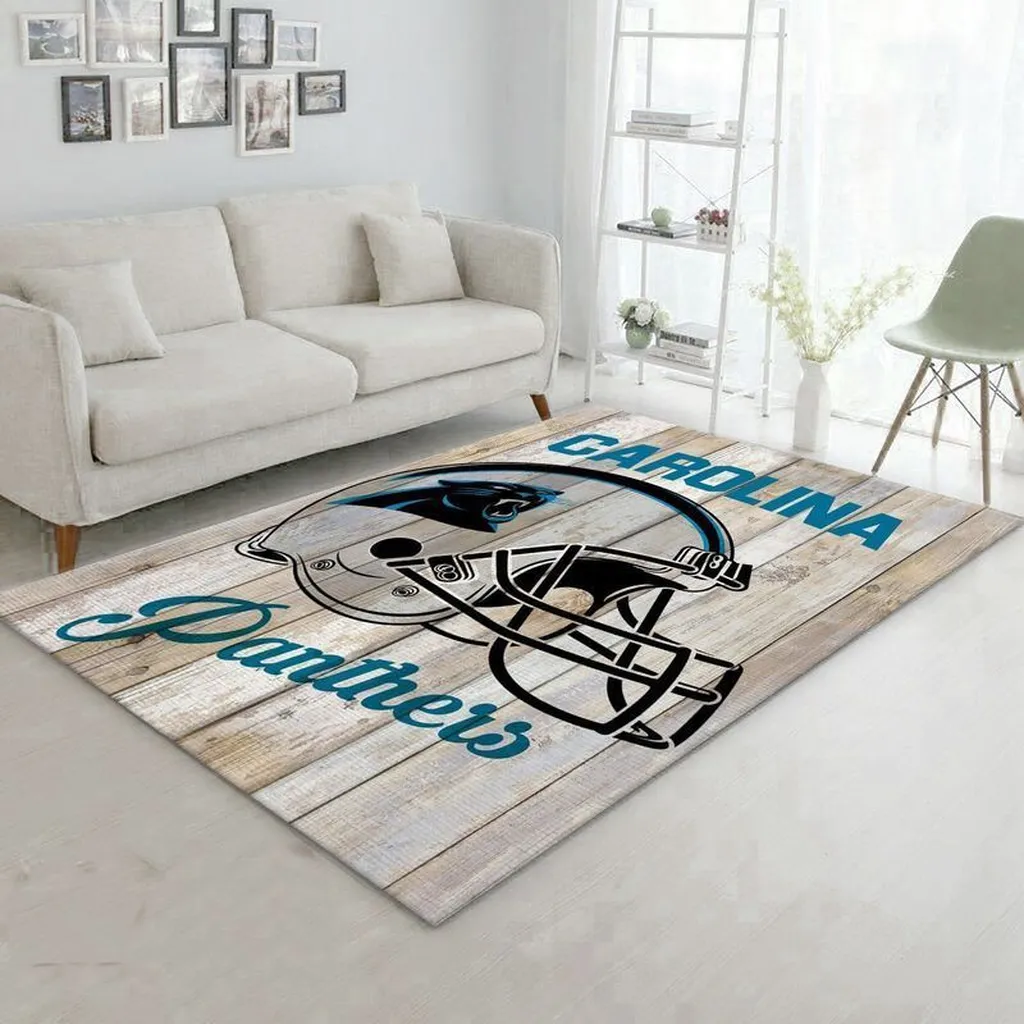 Carolina Panthers Rug - Football Helmet Area Fan Decor Beige and Blue