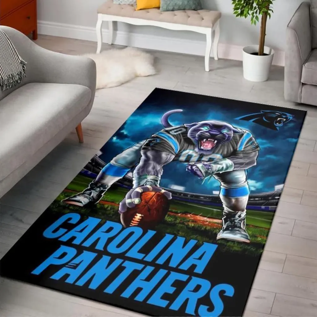 Carolina Panthers Rug - Football Perfect for Game Day Decor Black and Blue