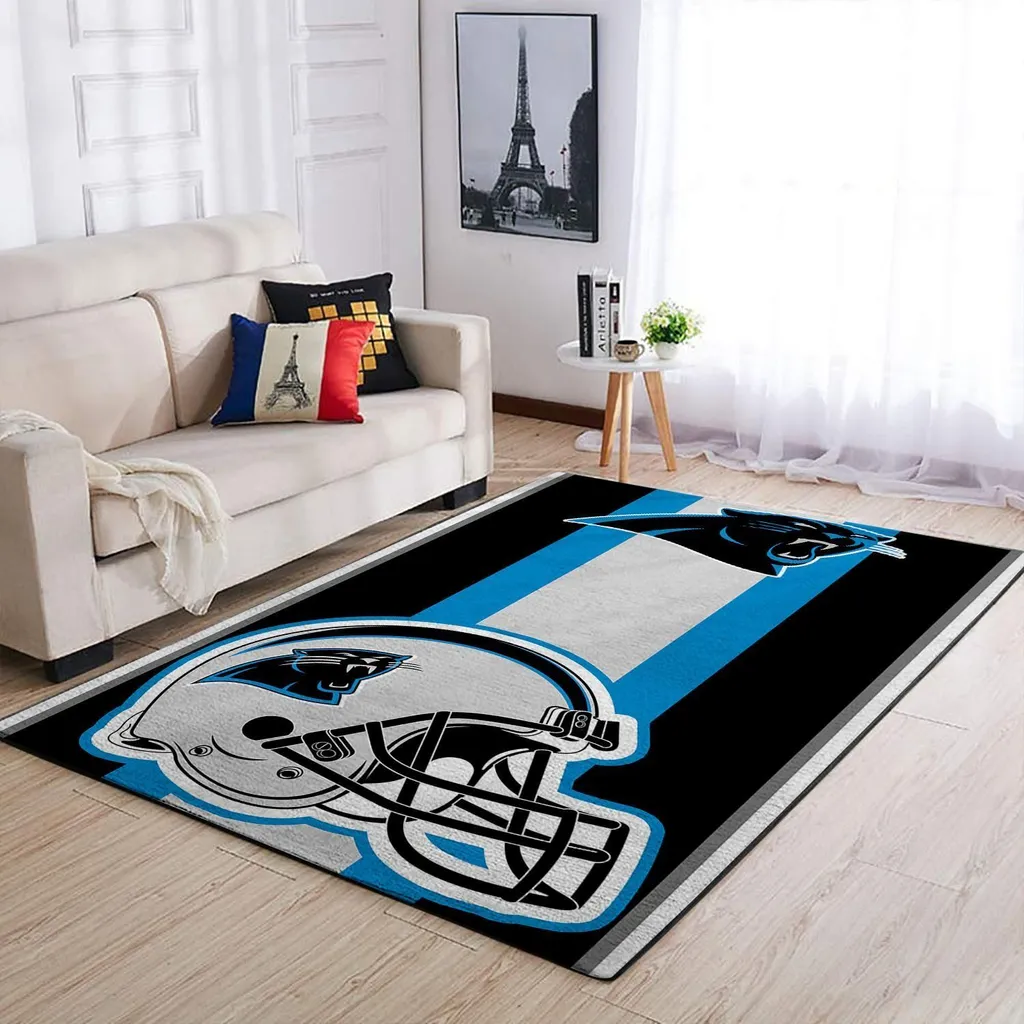 Carolina Panthers Rug - NFL Football Helmet for Home Decor Black and Blue