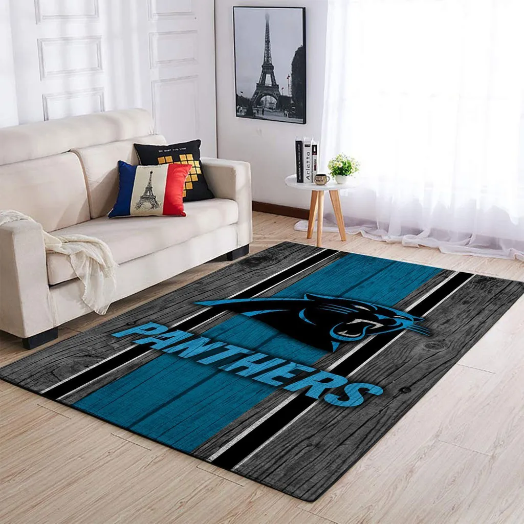 Carolina Panthers Rug - Striped Area Wood Pattern Carpet Black and Blue