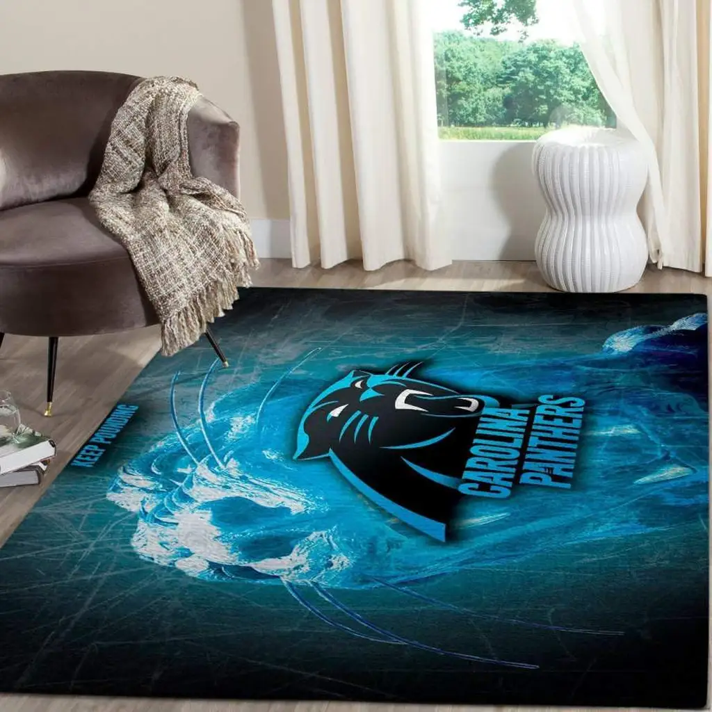 Carolina Panthers Rug - Team Logo Floor Carpet Black and Blue