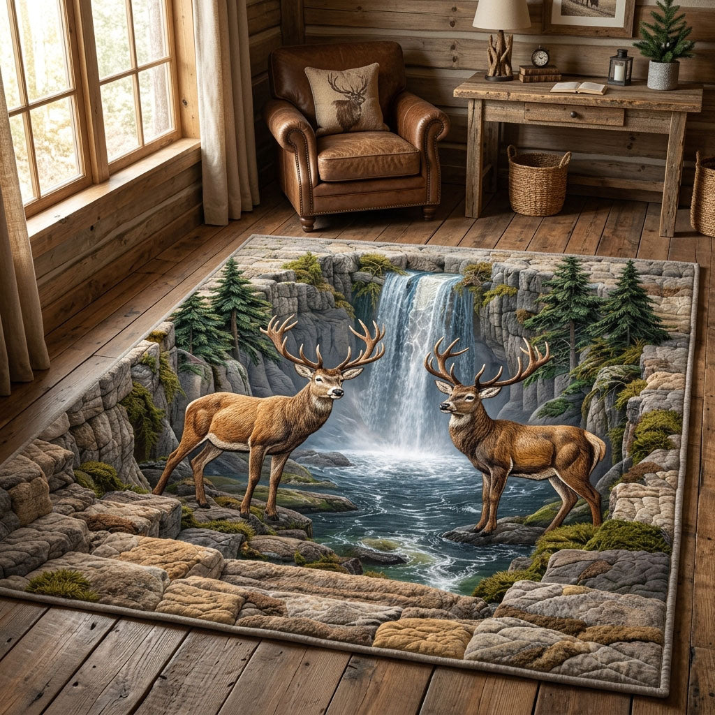 Cascade Deer Area Rug - Non-Slip Washable 3D Print Rug for Living Room & BedroomTVC2108424