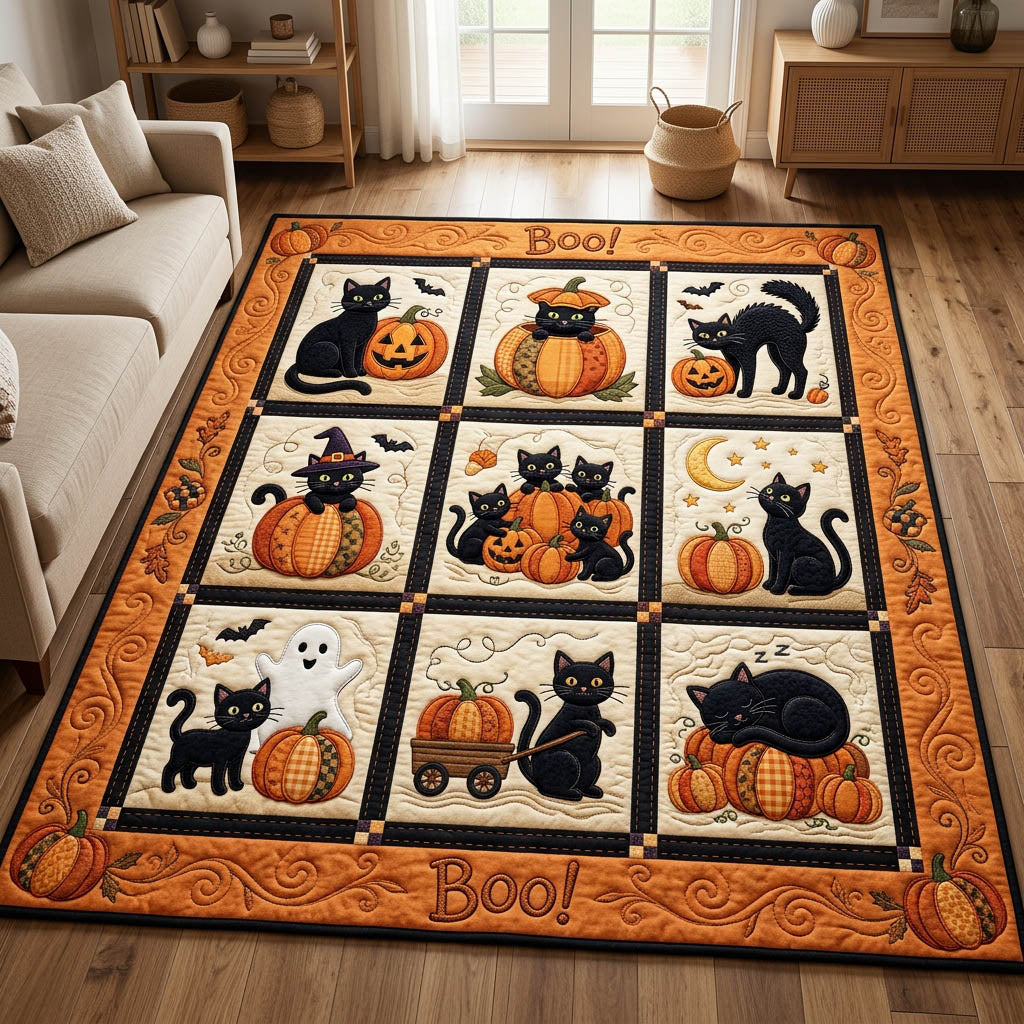 Cat Pumpkin Halloween Area Rug - Non-Slip Washable 3D Print Rug for Living Room & BedroomTVC2108226