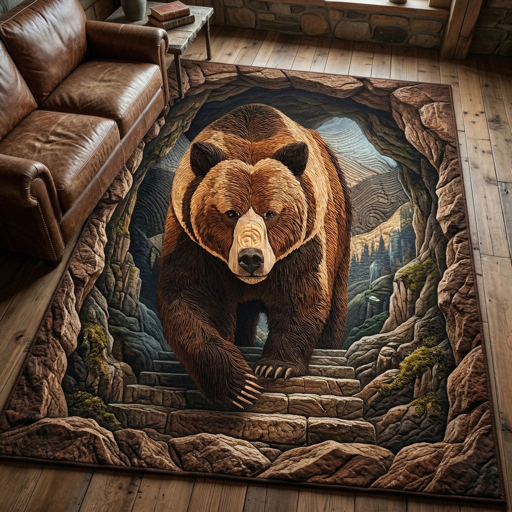 Cave Bear Area Rug - Non-Slip Washable 3D Print Rug for Living Room & BedroomTVC2108348