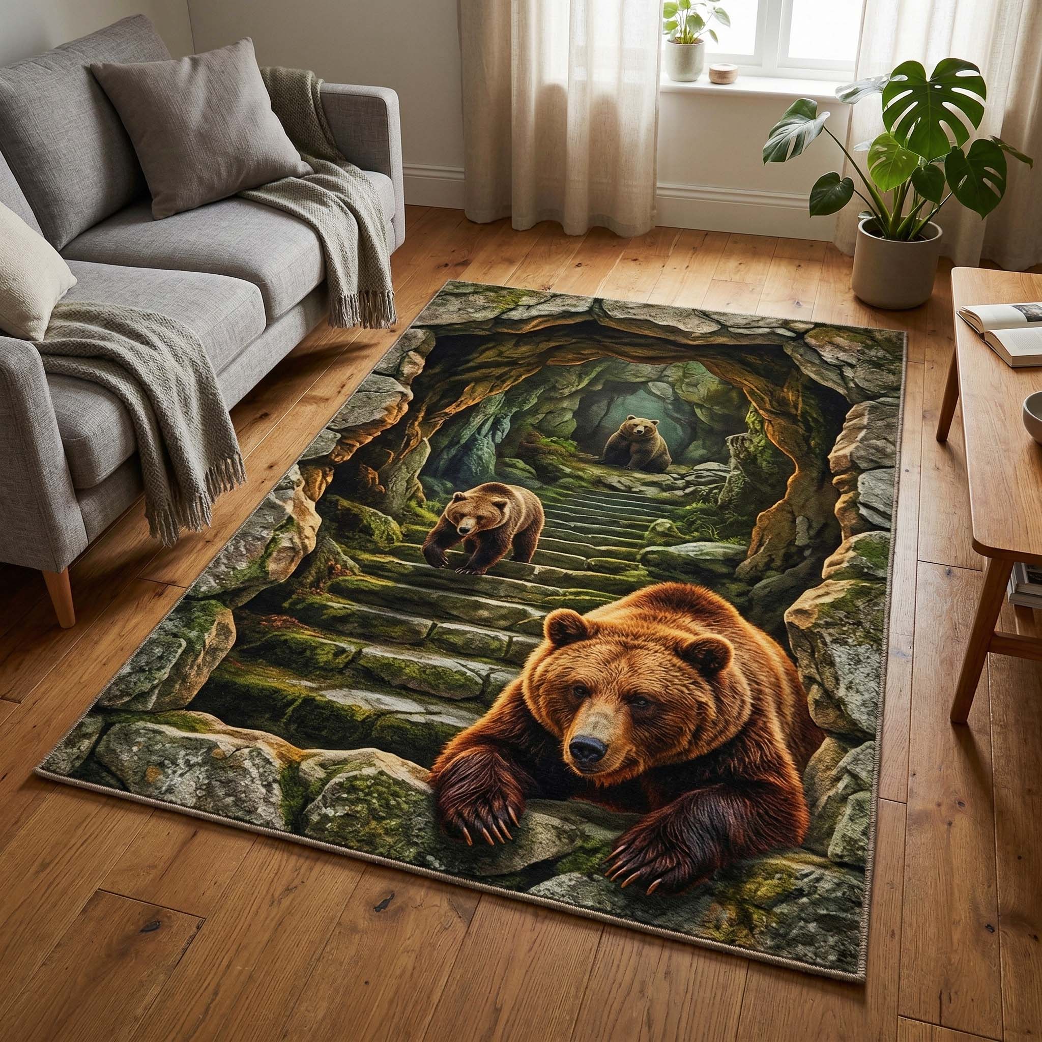 Cave Bears Area Rug - Non-Slip Washable 3D Print Rug for Living Room & BedroomTVC2108424