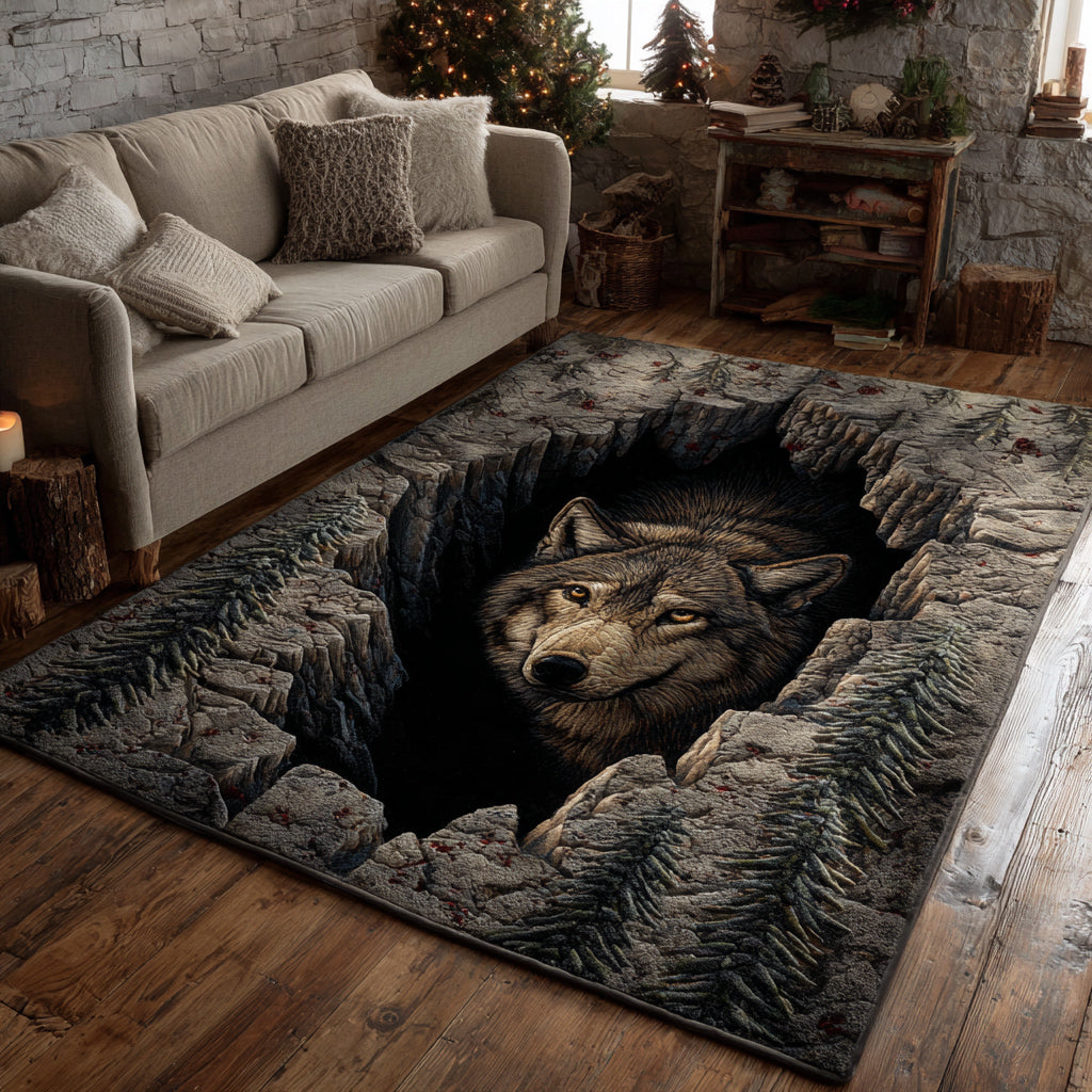 Cavern Wolf Gaze Area Rug - Non-Slip Washable 3D Print Rug for Living Room & BedroomTVC2108348