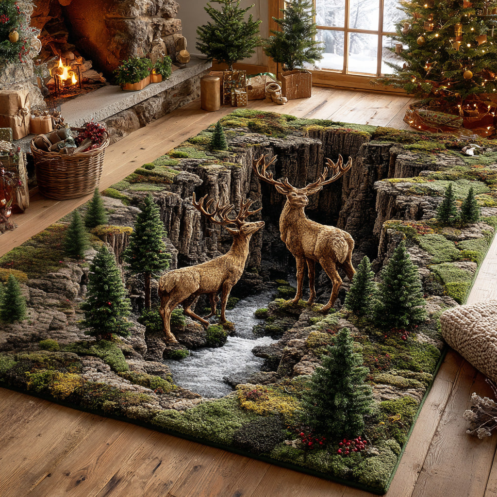 Cedar Deer Area Rug - Non-Slip Washable 3D Print Rug for Living Room & BedroomTVC2108348