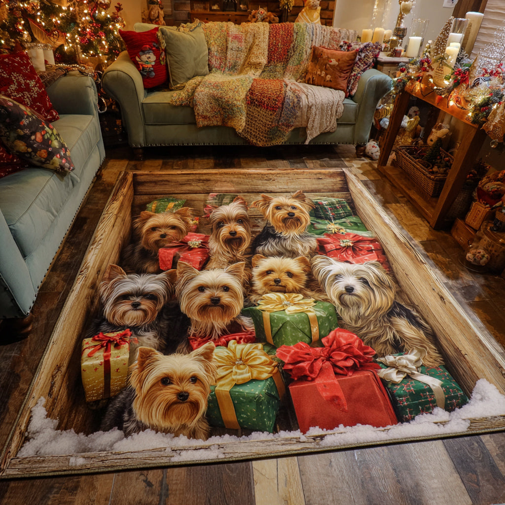 Celebration Yorkie Area Rug - Non-Slip Washable 3D Print Rug for Living Room & BedroomTVC2108348