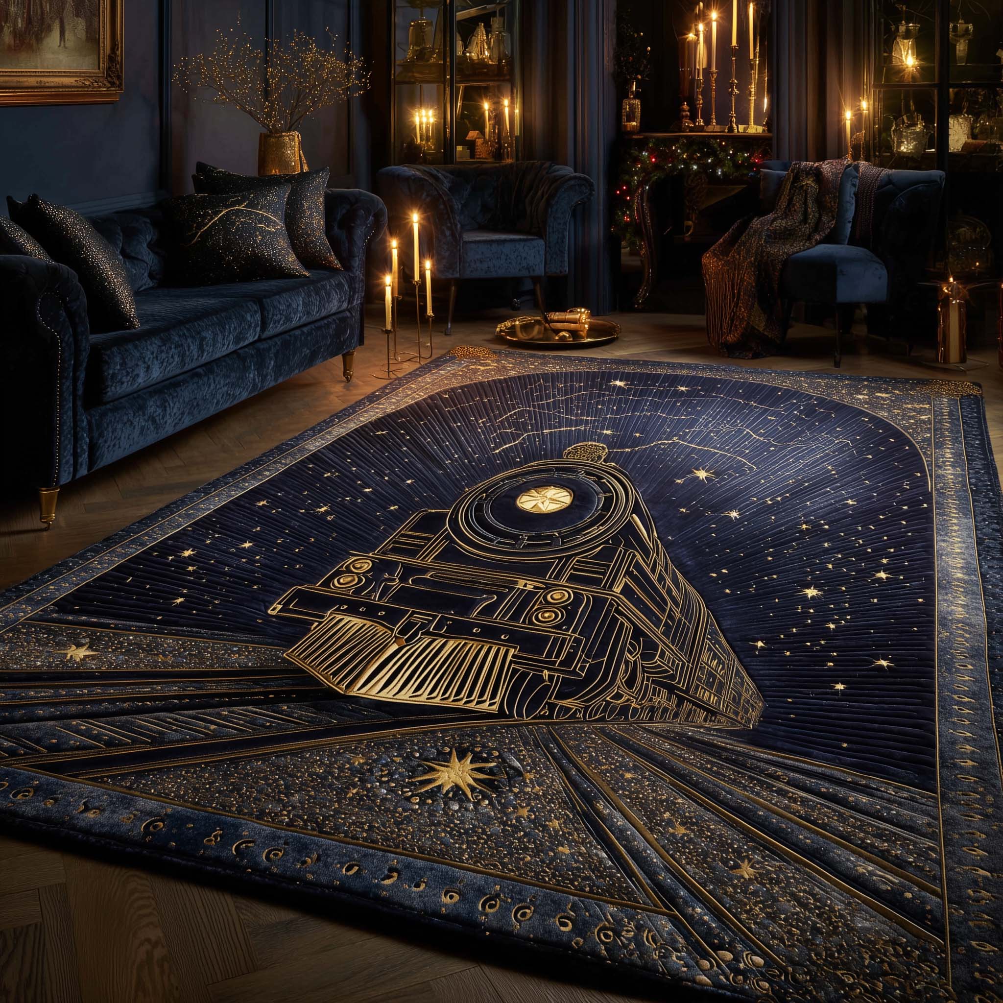 Celestial Christmas Train Christmas Area Rug - Non-Slip Washable 3D Print Rug for Living Room & BedroomTVC2108424