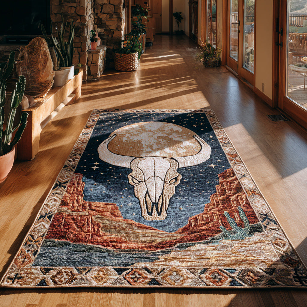 Celestial Longhorn Night Area Rug - Non-Slip Washable 3D Print Rug for Living Room & BedroomTVC2108348