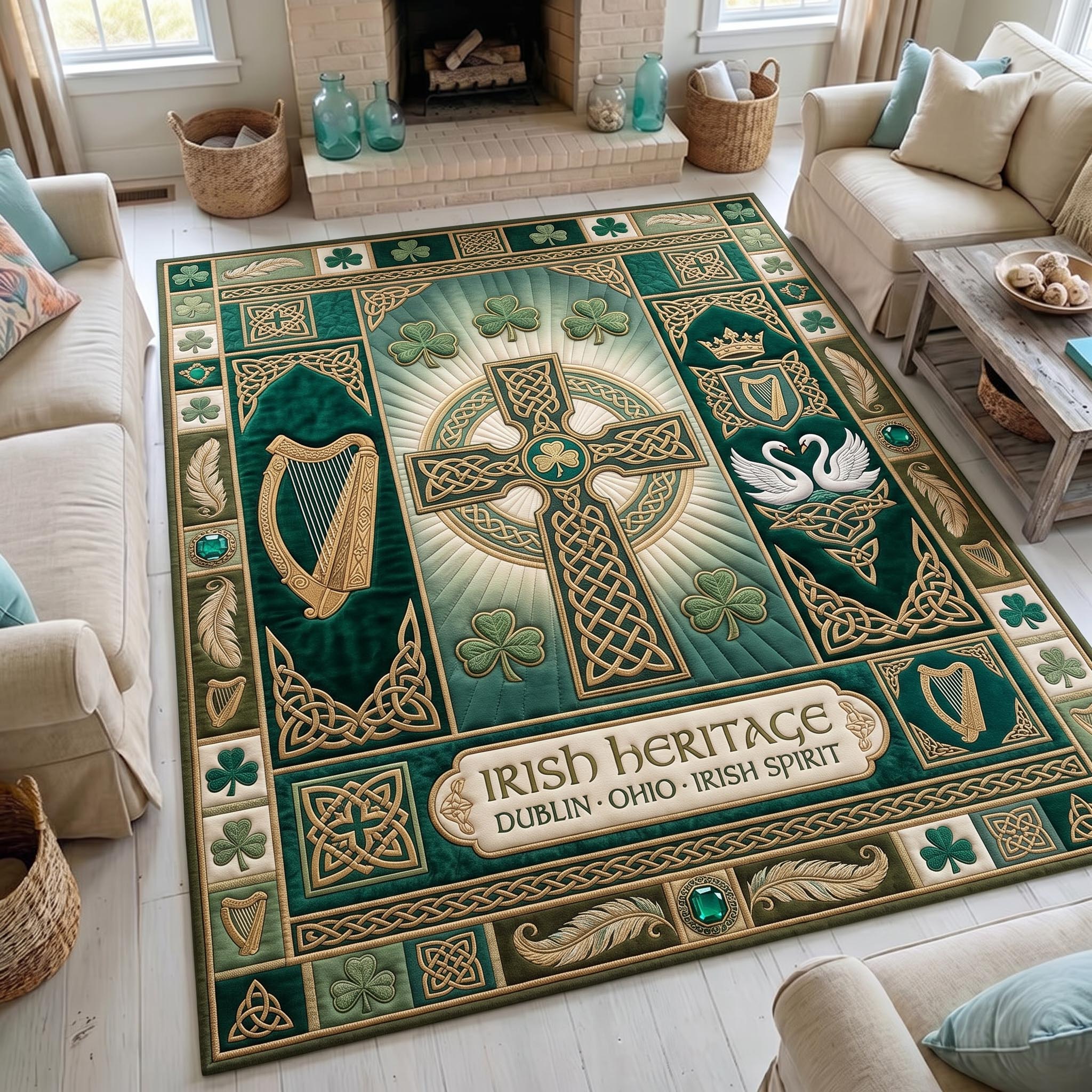 Celtic Cross Faith Area Rug - Non-Slip Washable 3D Print Rug for Living Room & BedroomTVC2108424