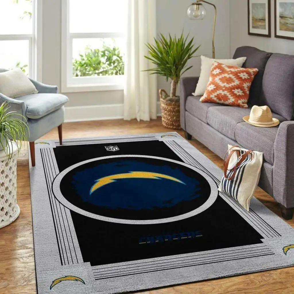 Chargers NFL Area Rug for Living Room Decoration Black and Blue