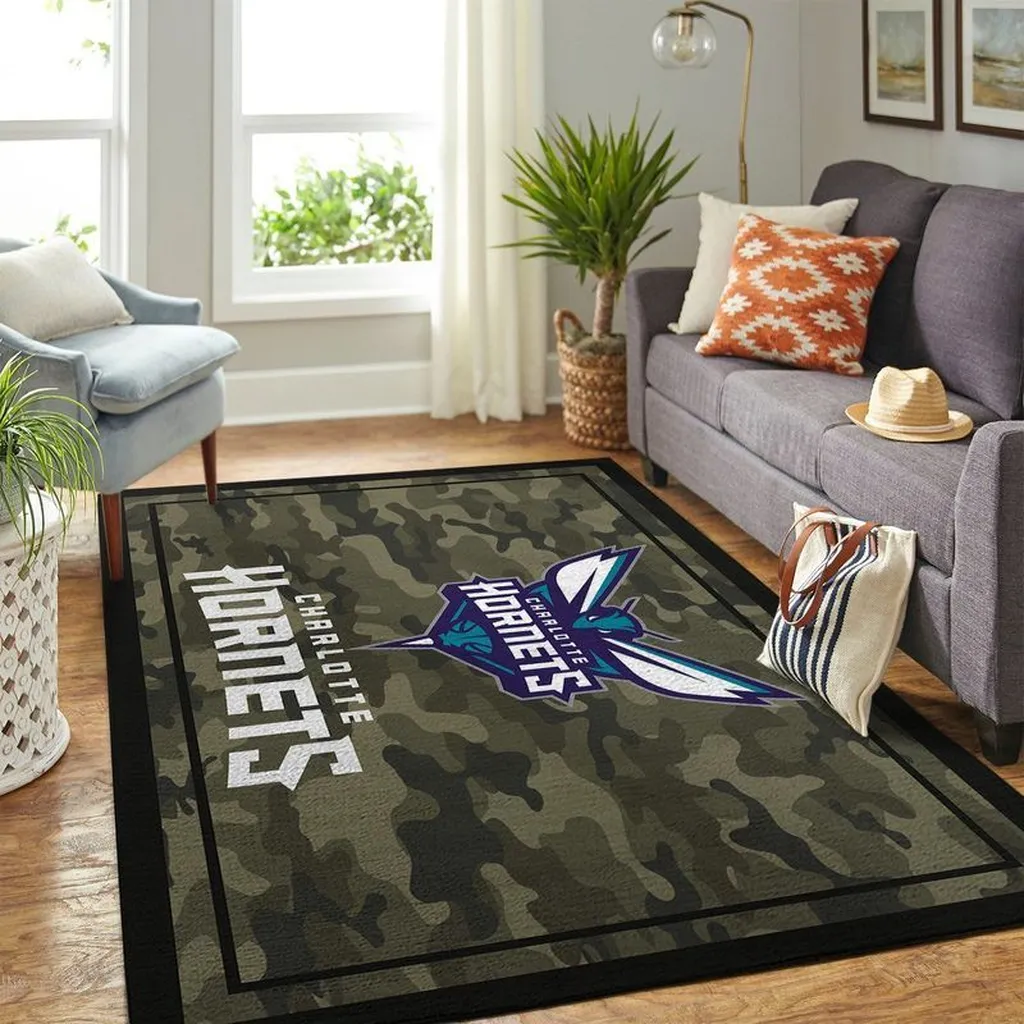 Charlotte Hornets Rug - Camo Area Perfect for Living Room Black and Green