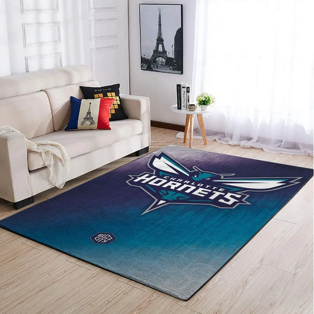 Charlotte Hornets Rug - Gradient for Living Room Decor Blue and Gray