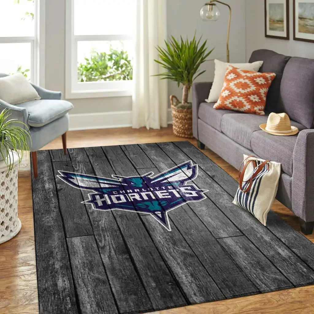 Charlotte Hornets Rug - Modern Area for Living Room Decor Black and Blue