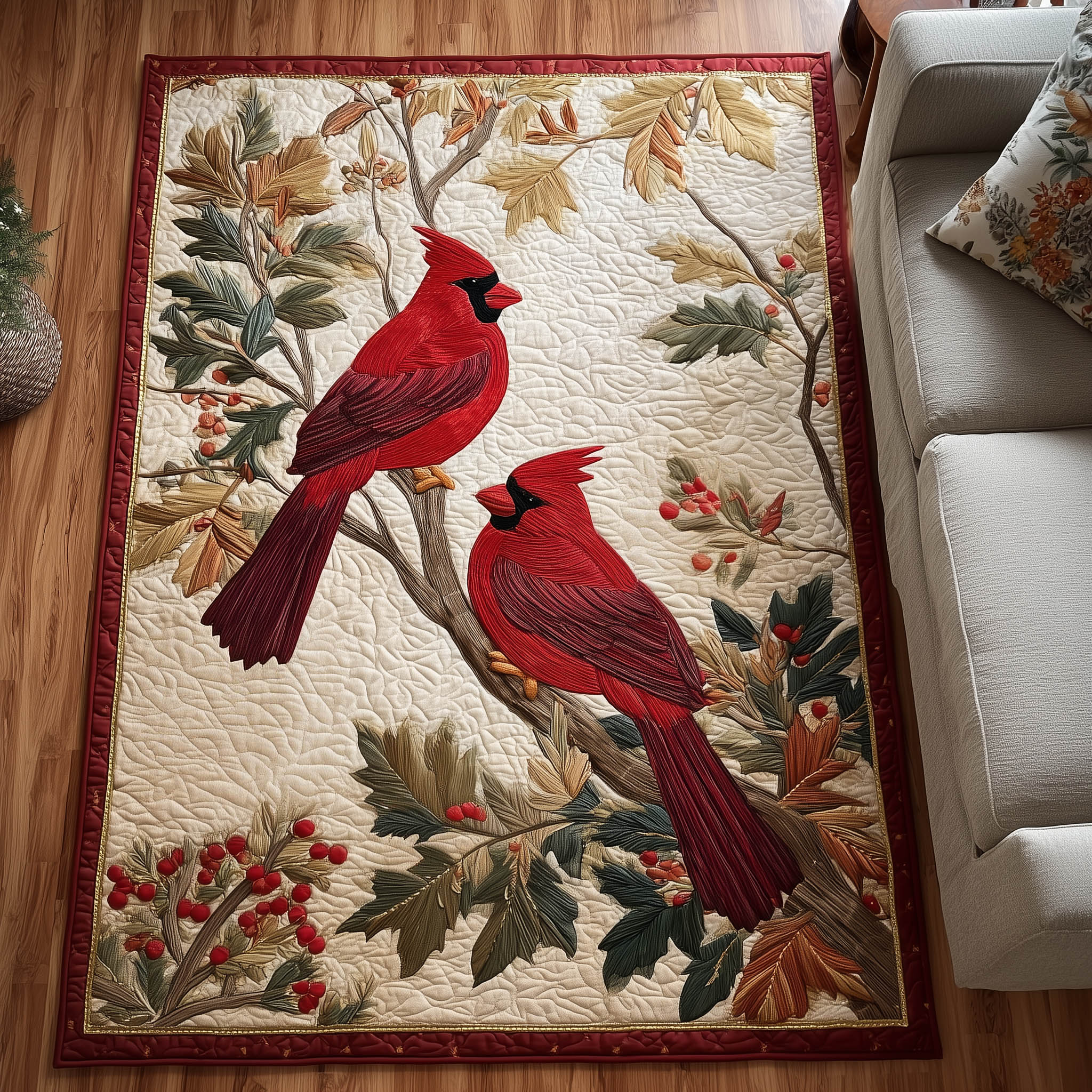 Charming Cardinals Cardinal Area Rug - Non-Slip Washable 3D Print Rug for Living Room & BedroomTVC2108424