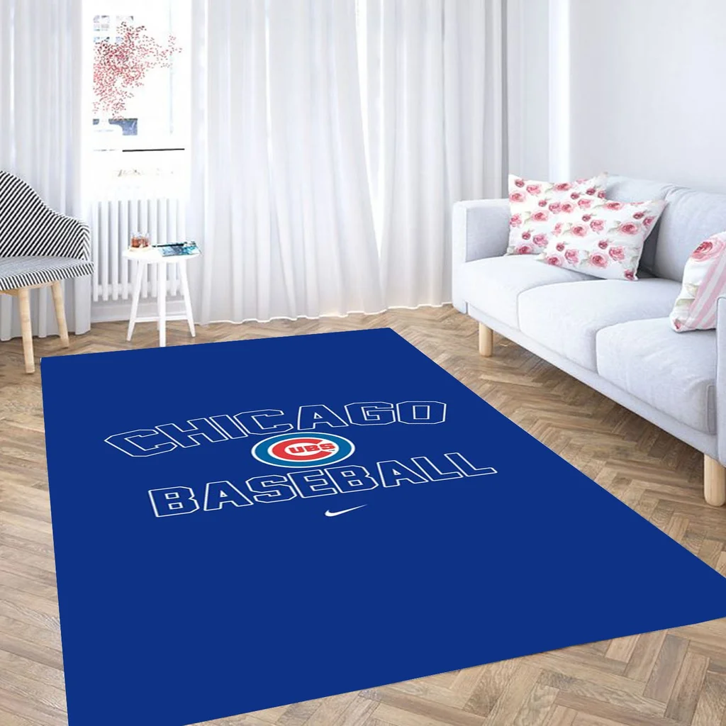 Chicago Baseball Rug for Sports Fans Home Decor Blue and White