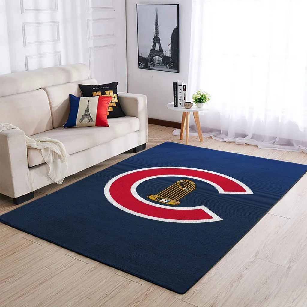 Chicago Baseball Team Logo Area Rug for Living Room Decor Blue and Red