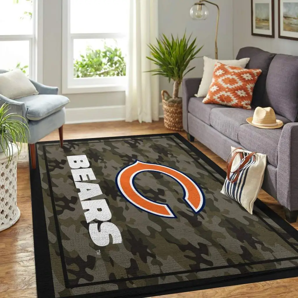 Chicago Bears Rug - Camo with Team Logo Design Green and Orange
