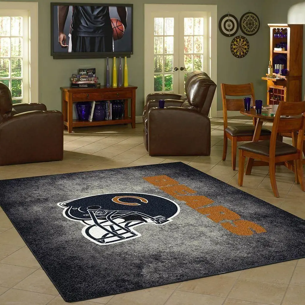 Chicago Bears Rug - Fan Helmet Design for Fans Black and Orange