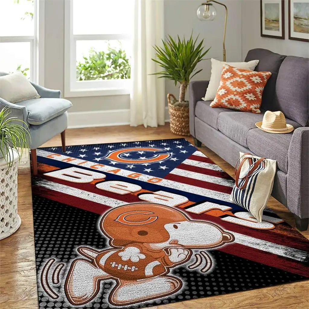 Chicago Bears Rug - Football Area for Living Room Decor Orange and White
