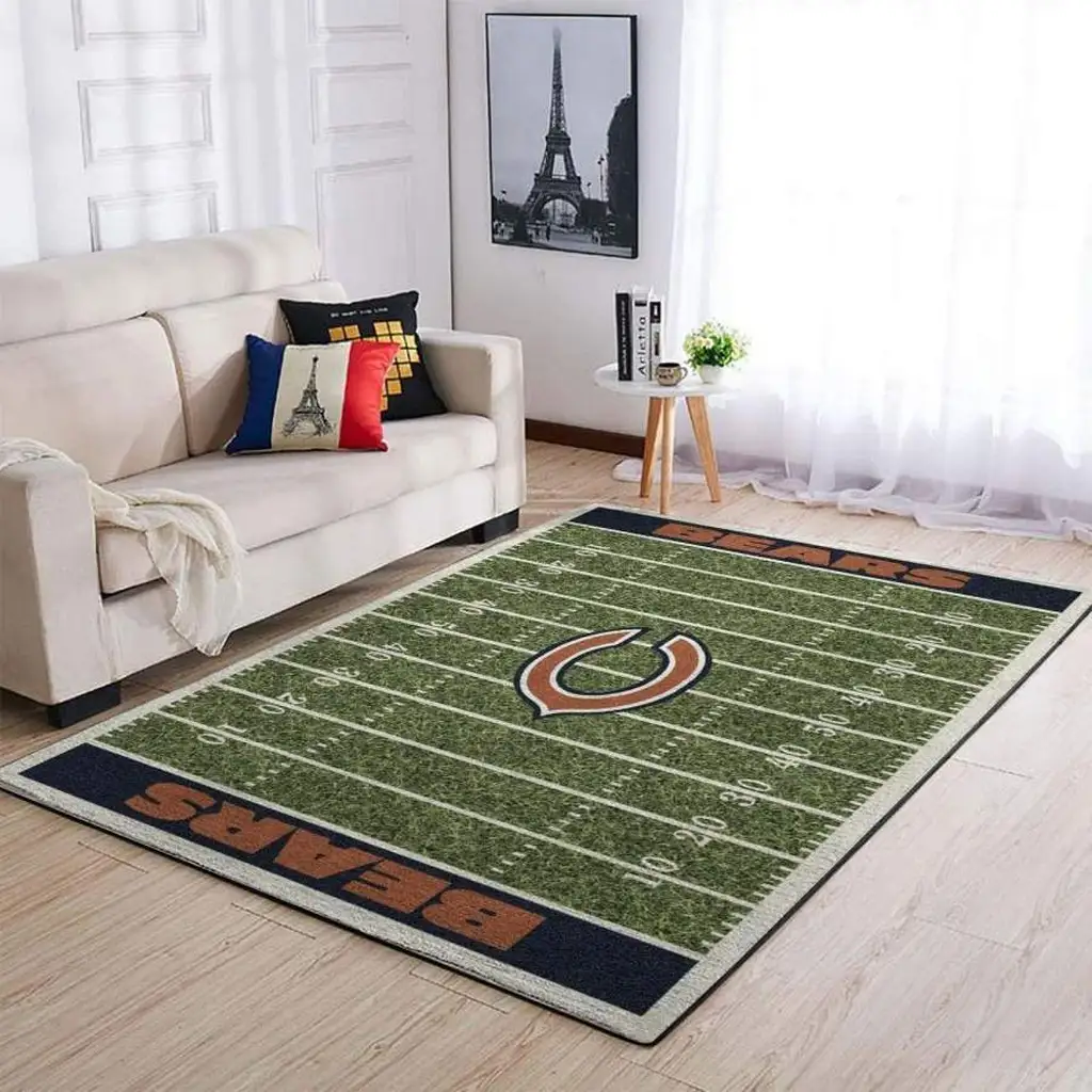 Chicago Bears Rug - Football Field Area Design Green and Orange