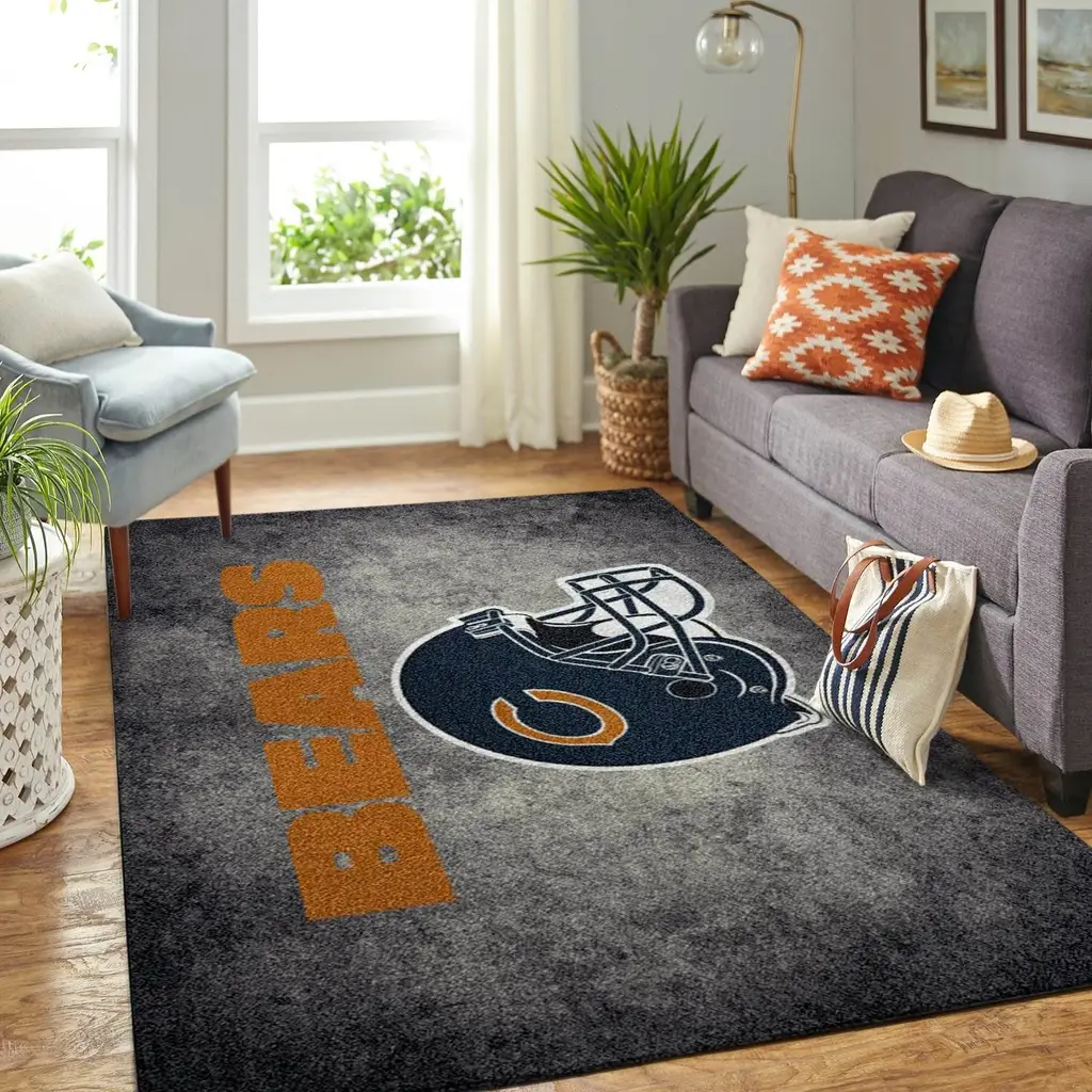 Chicago Bears Rug - Football Helmet Area for Fans Orange and Gray