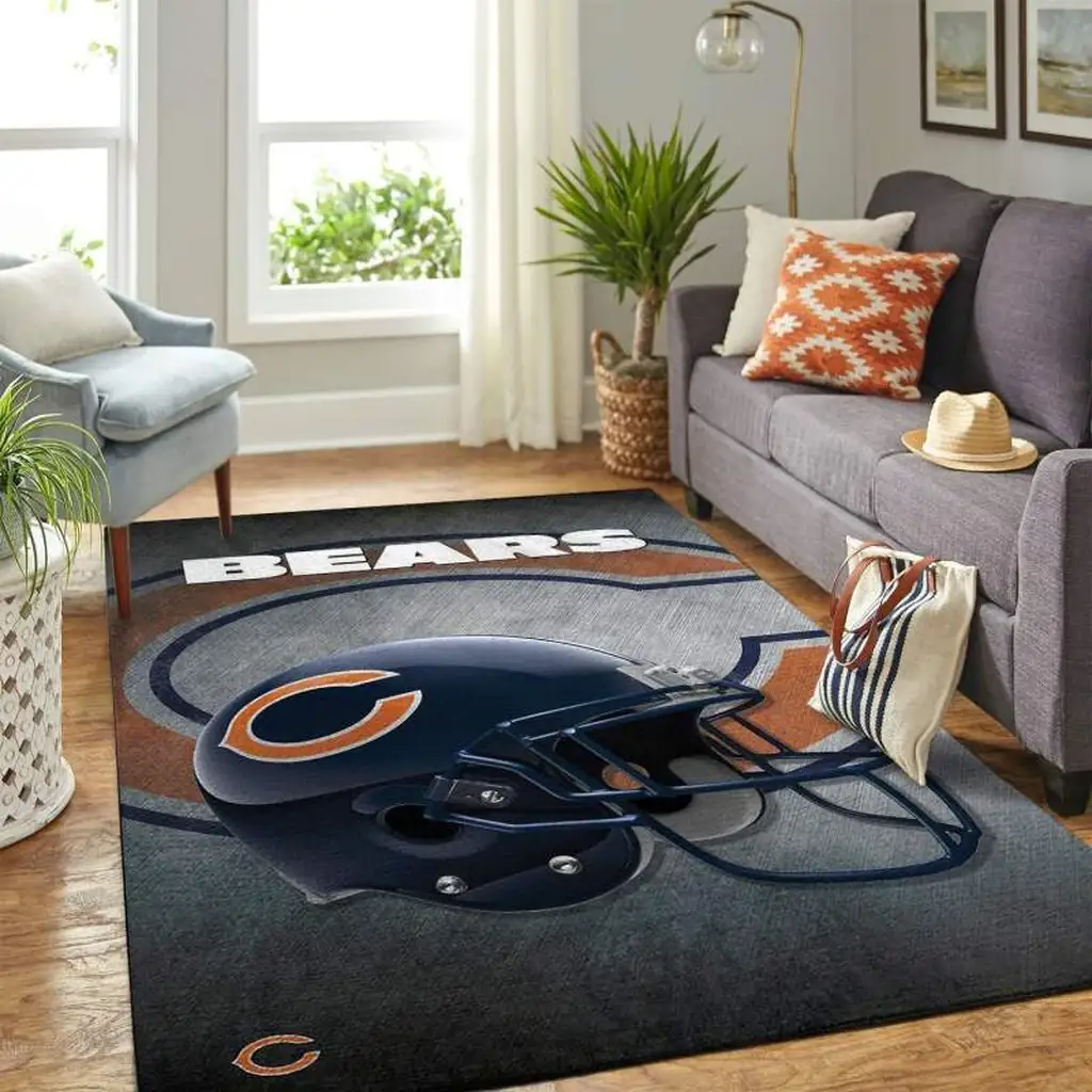 Chicago Bears Rug - Football Helmet for Living Room Black and Orange