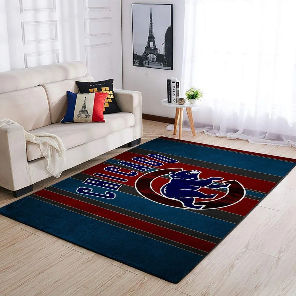 Chicago Bears Rug - Striped Team Logo Floor Mat Blue and Red