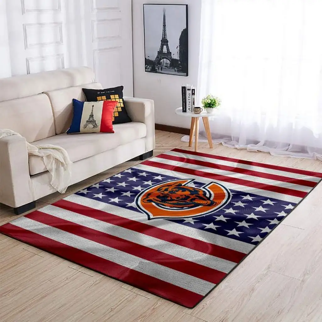Chicago Bears Rug - with American Flag Design for Home Blue and Red