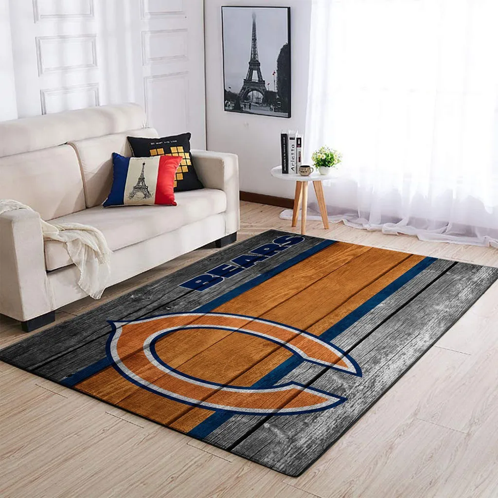 Chicago Bears Rug - with Wood Plank Design for Living Room Blue and Orange