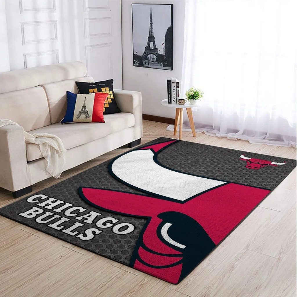 Chicago Bulls Rug - Basketball Area for Living Room Decor Red and Gray