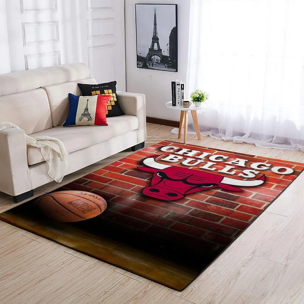 Chicago Bulls Rug - Basketball for Living Room Decor Beige and Red