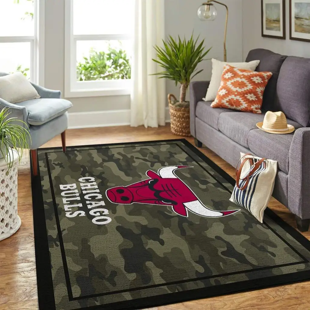 Chicago Bulls Rug - Camo Area for Living Room Decor Green and Red