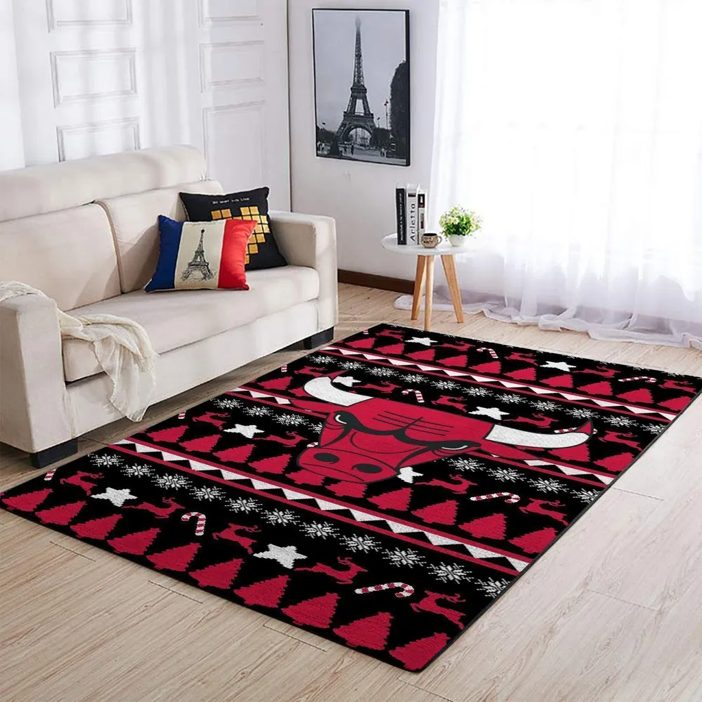 Chicago Bulls Rug - Christmas for Living Room Decor Black and Red