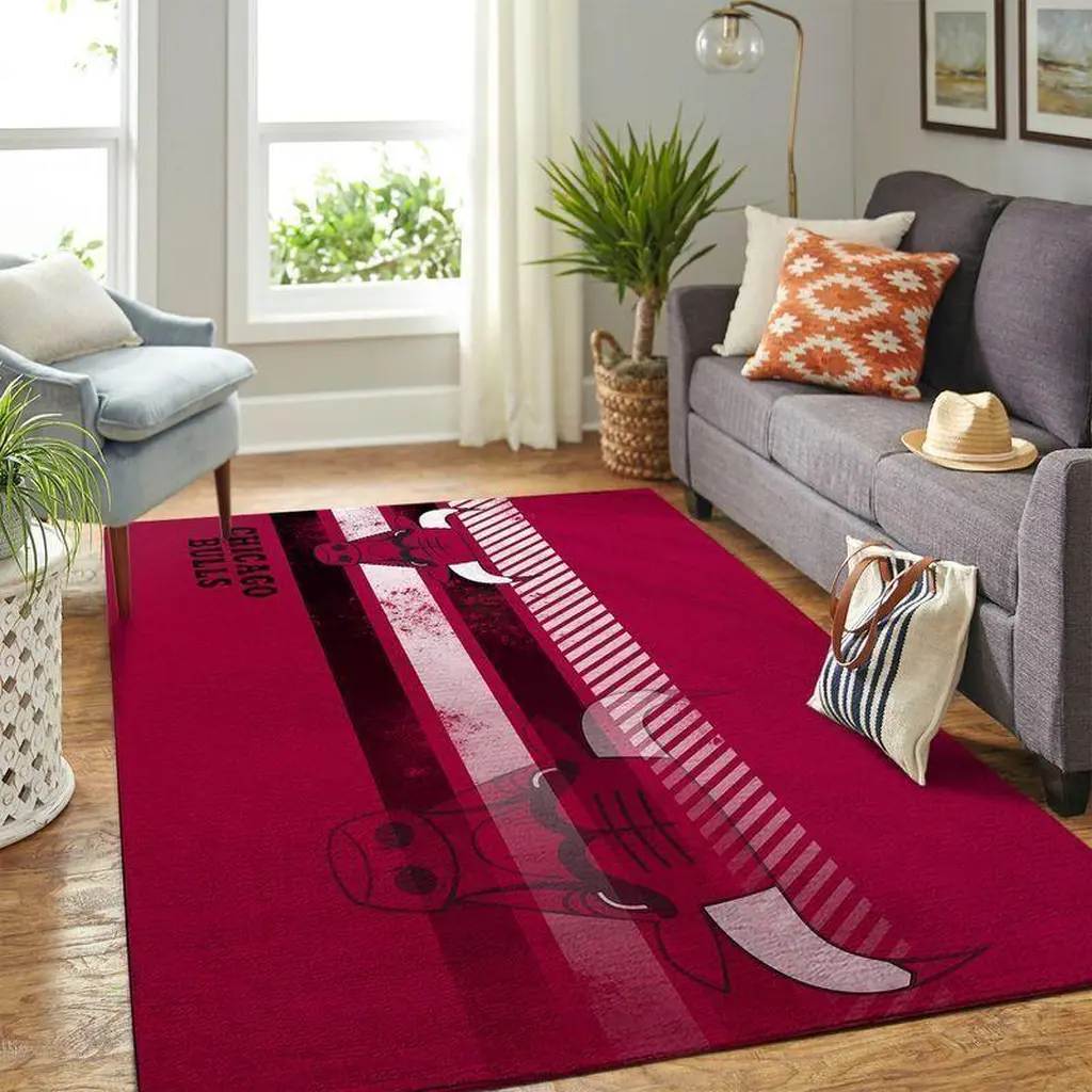 Chicago Bulls Rug - Modern Area for Living Room Decor Black and Red
